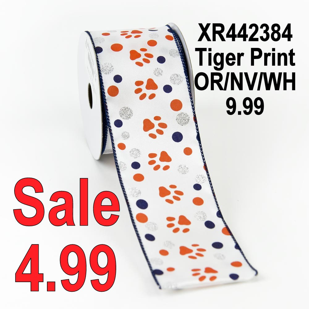 Royal Blue Paw Print Ribbon, Tiger Paw Print Blue Bow, Cougar Paw